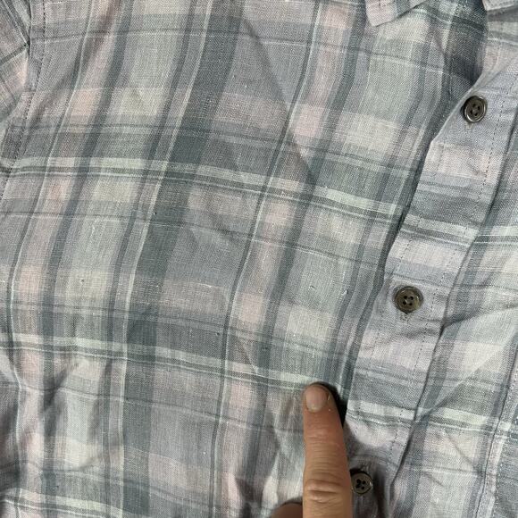 Rails Long Sleeve Button Up 100% Linen Shirt Mens Medium Blue Plaid Havana Jewel - Picture 8 of 14